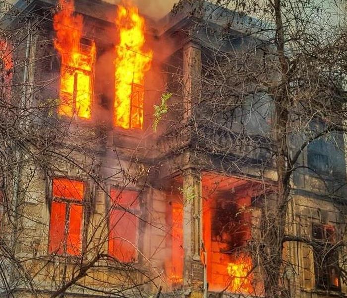 house fire flames tree